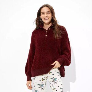 American Eagle Oversized Sherpa Henley Sweater - EUC